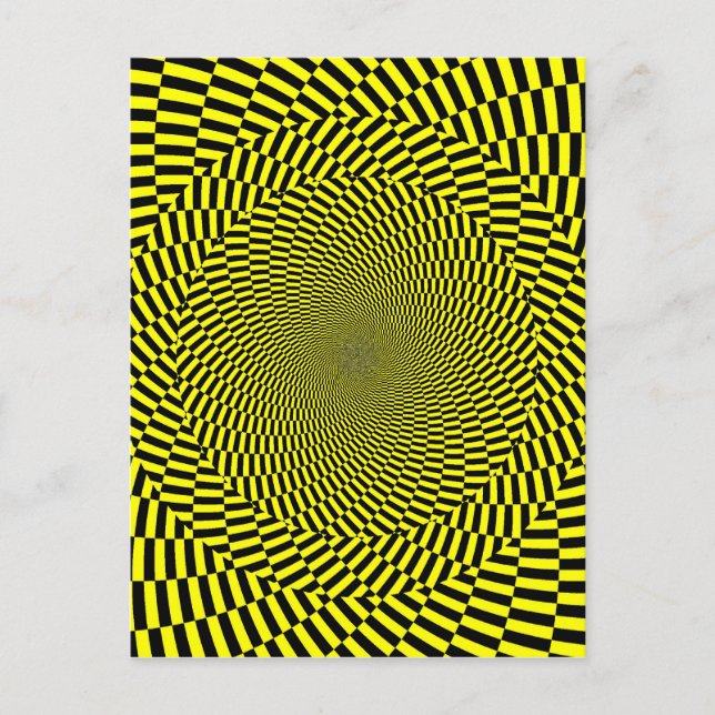 Black Yellow Optical Illusion Pattern Spiral Print Postcard (Front)