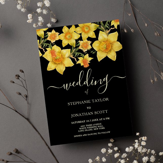  Black yellow orange daffodils floral wedding  Invitation (Black yellow orange daffodils floral wedding)