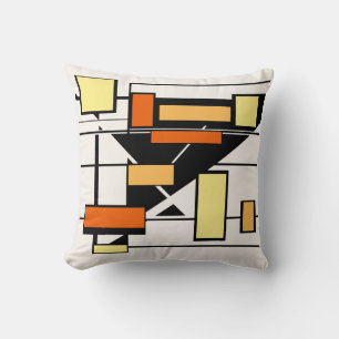 Black Yellow Orange on Off-white Geometric Shapes Cushion