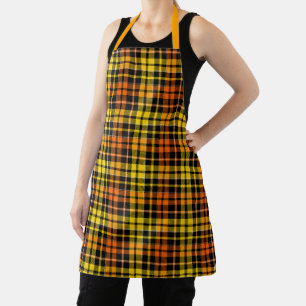 Black Yellow Orange Plaid Tartan Design  Apron