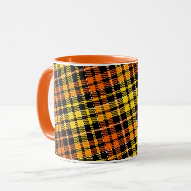 Black Yellow Orange Plaid Tartan Design  Mug (Front Left)