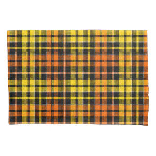 Black Yellow Orange Plaid Tartan Design Pillowcase
