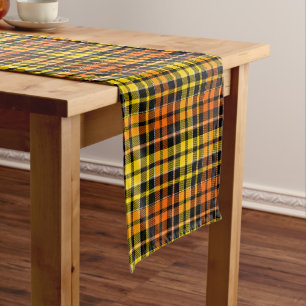 Black Yellow Orange Plaid Tartan Design Short Table Runner