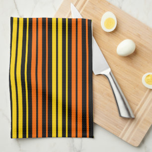 Black Yellow Orange Vertical Stripes Design Tea Towel