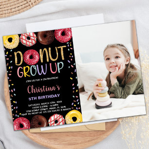 Black Yellow Photo Doughnut Birthday Invitations