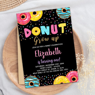 Black Yellow Pink Green Doughnut Birthday Invitati Invitation
