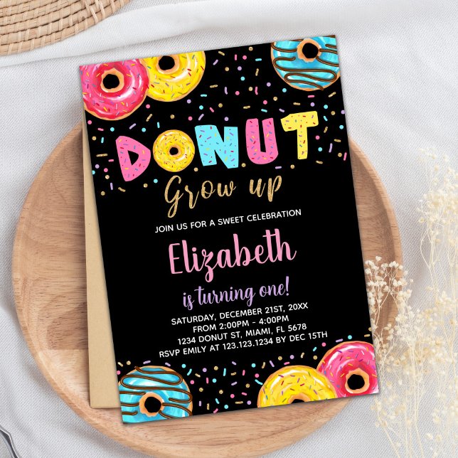 Black Yellow Pink Green Doughnut Birthday Invitati Invitation (Black Yellow Pink Green Donut Birthday Invitations)