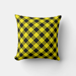 Black & Yellow Plaid Checked Cushion