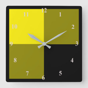 Black & Yellow Plaid Checked Square Wall Clock