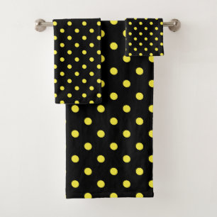 Black Yellow Polka Dot Bath Towel Set