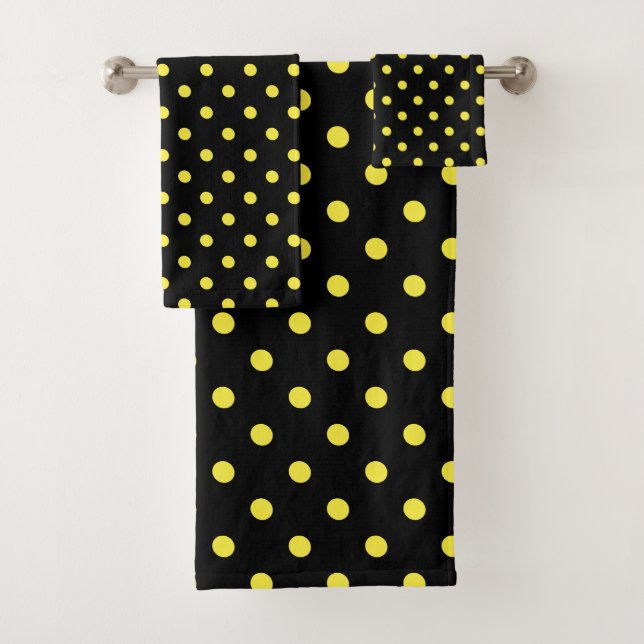 Black Yellow Polka Dot Bath Towel Set (Insitu)