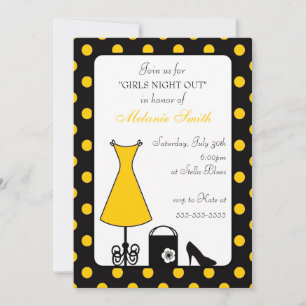 Black Yellow Polka Dot Girl's Night Out Invitation