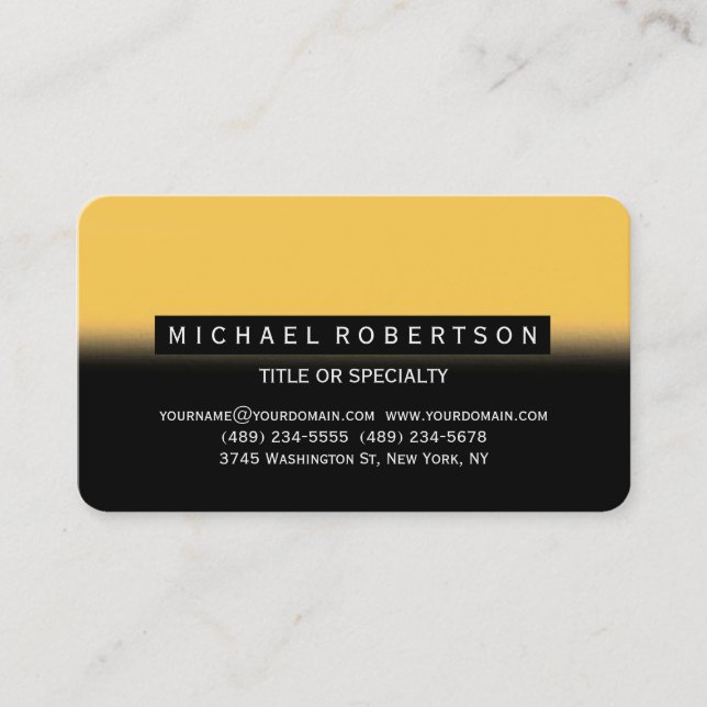 Black Yellow Rounded Corner Charming Business Card (Front)