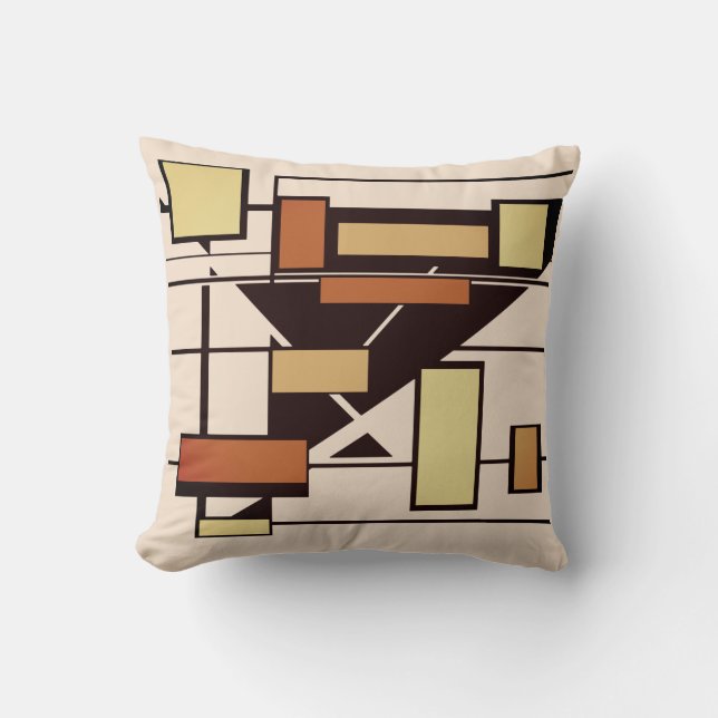 Black Yellow Rust on Beige Geometric Shapes Design Cushion (Front)