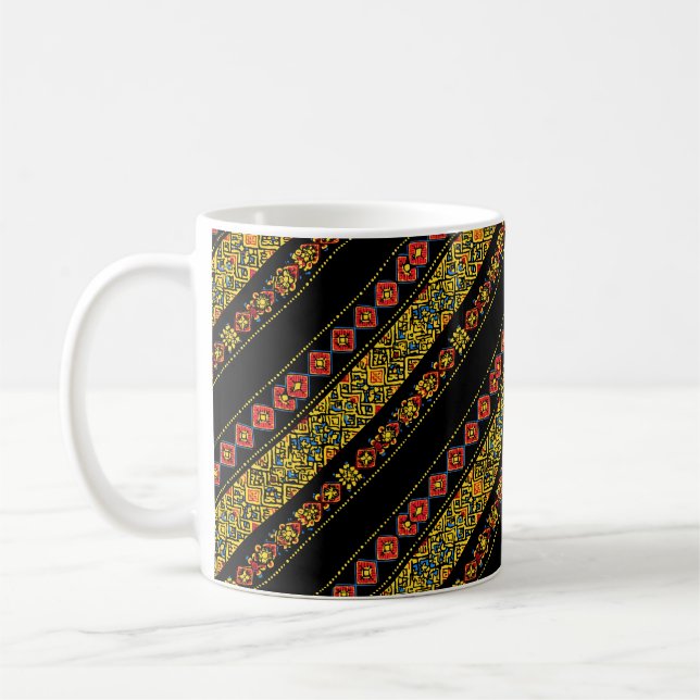 Black Yellow Slavic Pattern Coffee Mug (Left)