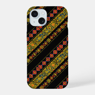 Black Yellow Slavic Pattern iPhone 15 Case