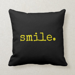 Black Yellow Smile Typography Cushion