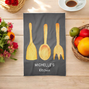 Black Yellow Spoon Spatula Utensils Tea Towel