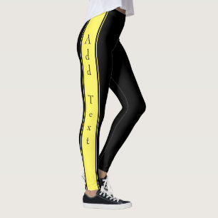 Black Yellow Sport Leggings Custom Text and Colour