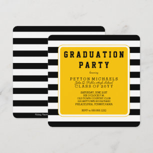 Black   Yellow Sporty Striped Graduation Party Invitation