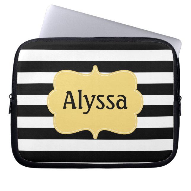 Black Yellow Stripe Personalised Laptop Sleeve (Front)