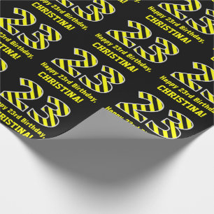 Black & Yellow Striped "23"; 23rd Birthday + Name Wrapping Paper