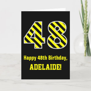 Black & Yellow Striped "48"; 48th Birthday + Name Card