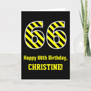 Black & Yellow Striped "66"; 66th Birthday + Name Card