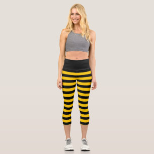 Black & Yellow Striped Bumble Bee Fitness -  Capri Leggings