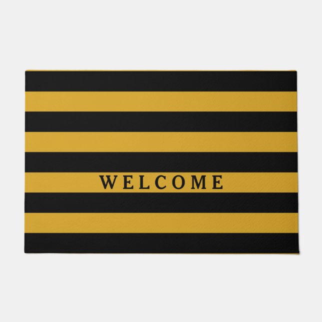 Black Yellow Stripes Pattern {pick your color} Doormat (Front)