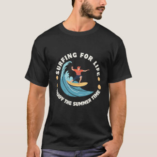 Black & Yellow Surfing For Life Design T-Shirt