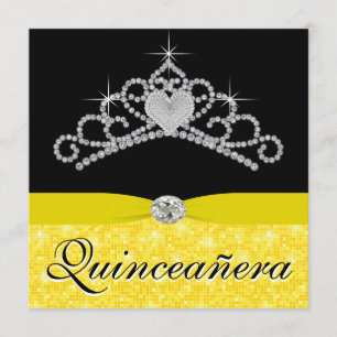 Black Yellow Tiara Black Yellow Quinceanera Invitation