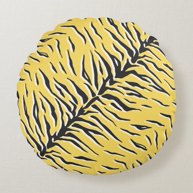 Black-yellow tiger stripes: vintage pattern. round cushion (Front)
