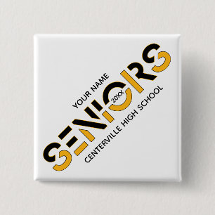 Black & Yellow Two-Colour Seniors Sliced Letters 15 Cm Square Badge