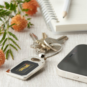 Black Yellow Typography Challenge Metal Keychain