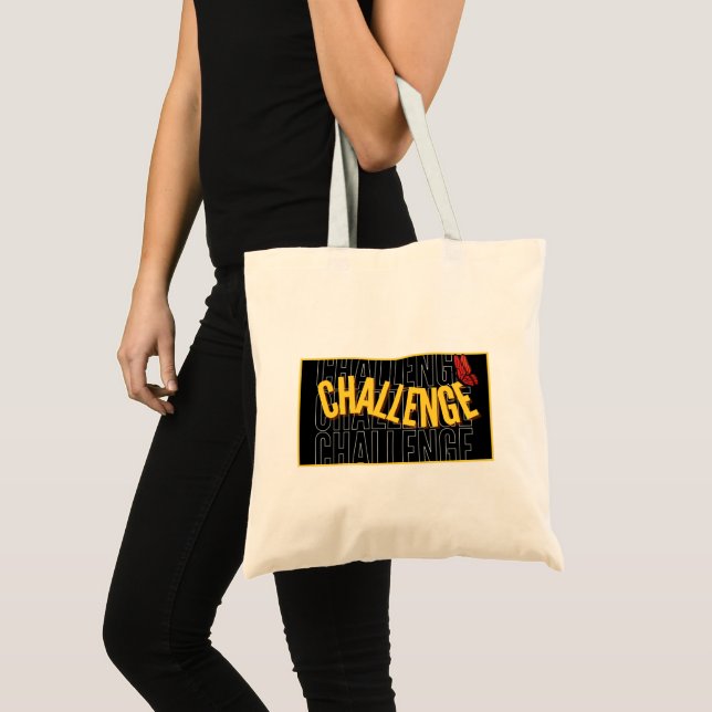 Black Yellow Typography Challenge Tote Bag (Front (Product))