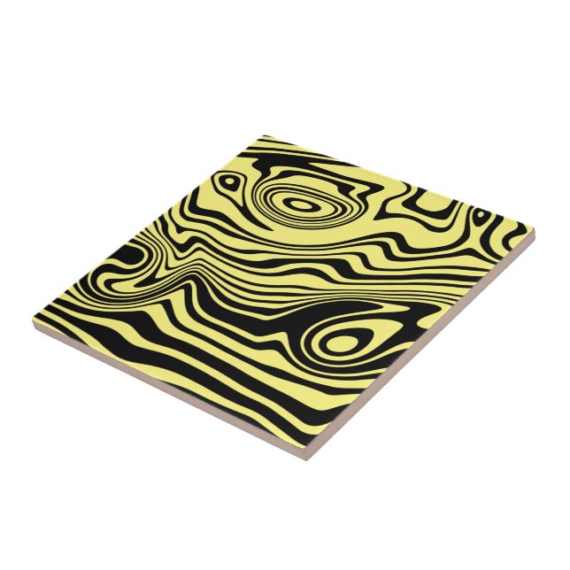 Black Yellow Waves Ceramic Tile - Choose Colours (Side)