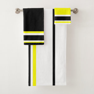 Black yellow white and grey stripes  bath towel set