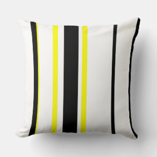 Black yellow white and grey stripes cushion