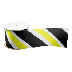 Black yellow white and grey stripes  satin ribbon