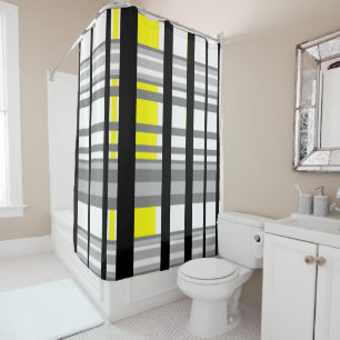 Black yellow white and grey stripes shower curtain