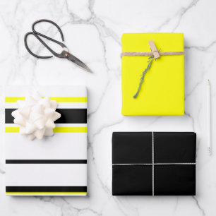 Black yellow white and grey stripes wrapping paper sheet