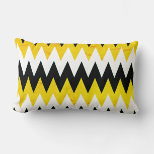 Black Yellow & White Chevron Print Lumbar Pillow