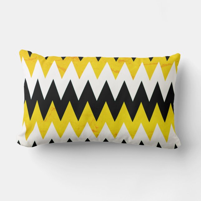 Black Yellow & White Chevron Print Lumbar Pillow (Front)
