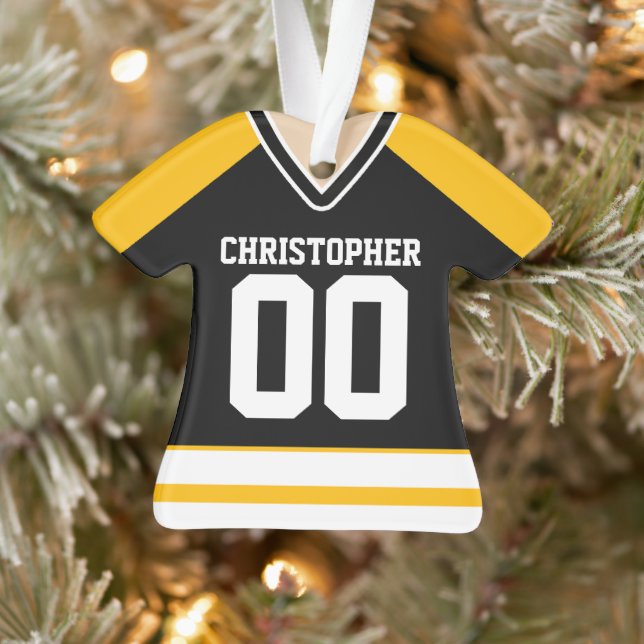 Black/Yellow/White Custom Hockey Jersey Ornament (Tree)