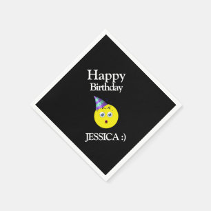 Black Yellow White Happy Birthday Emoji Napkin