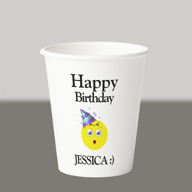 Black Yellow White Happy Birthday Emoji Paper Cups (Creator Uploaded)