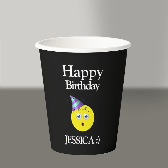 Black Yellow White Happy Birthday Emoji Paper Cups (Creator Uploaded)