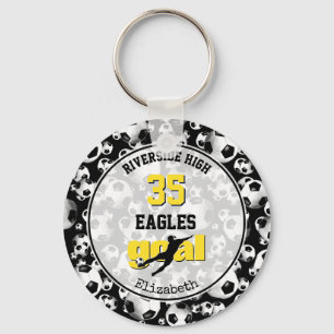 black yellow white school team spirit girls soccer key ring