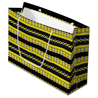 Black, Yellow & White Tribal Pattern Large Gift Bag